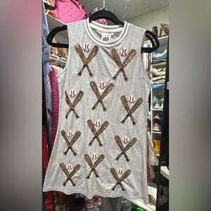 QUEEN OF SPARKLES Gray Dress with Baseball Bat Design